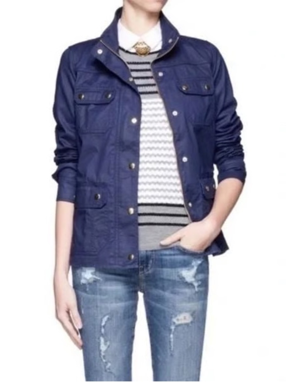 J. Crew Downtown Field Jacket in Blue Waxed Cotton Cobalt Blue Size XS